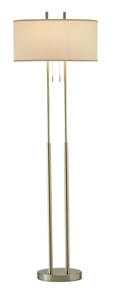 62" Silver Metal Task Floor Lamp With White Fabric Drum Shade HomeRoots