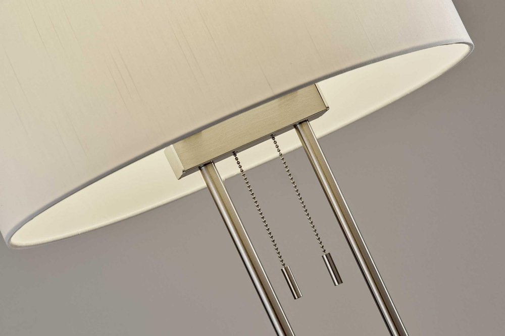 62" Silver Metal Task Floor Lamp With White Fabric Drum Shade HomeRoots