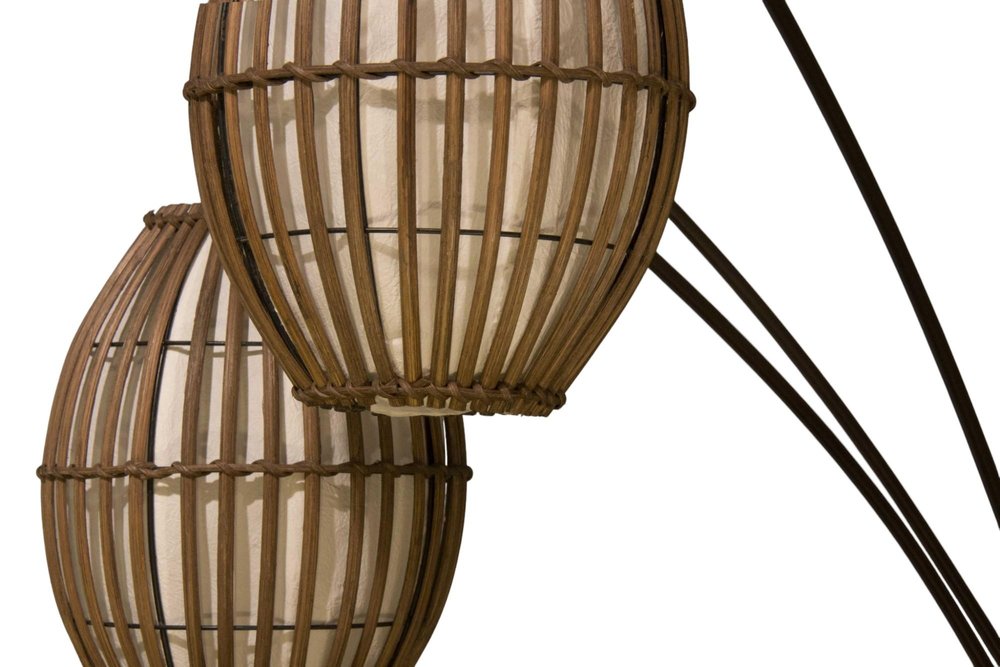 82" Bronze Three Light Tree Floor Lamp With Beige Wicker Cage Shade HomeRoots