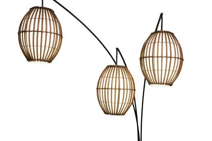 82" Bronze Three Light Tree Floor Lamp With Beige Wicker Cage Shade HomeRoots
