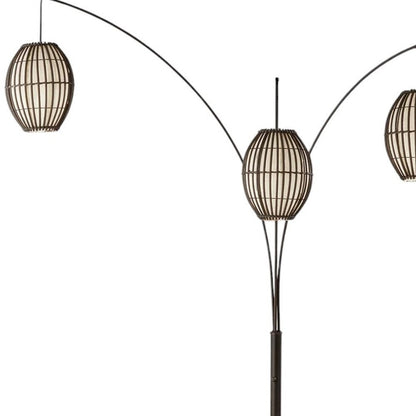 82" Bronze Three Light Tree Floor Lamp With Beige Wicker Cage Shade HomeRoots