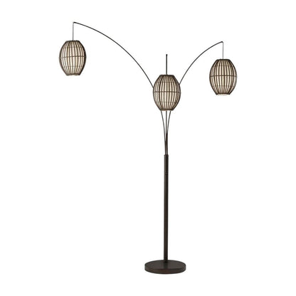 82" Bronze Three Light Tree Floor Lamp With Beige Wicker Cage Shade HomeRoots