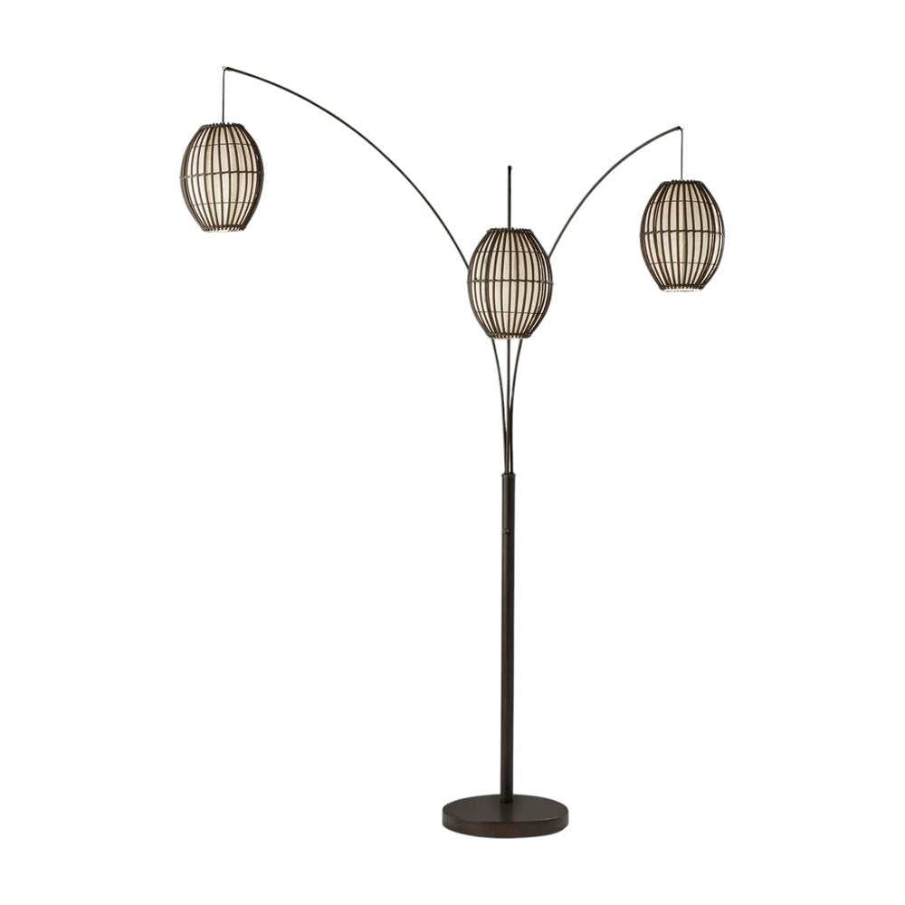 82" Bronze Three Light Tree Floor Lamp With Beige Wicker Cage Shade HomeRoots