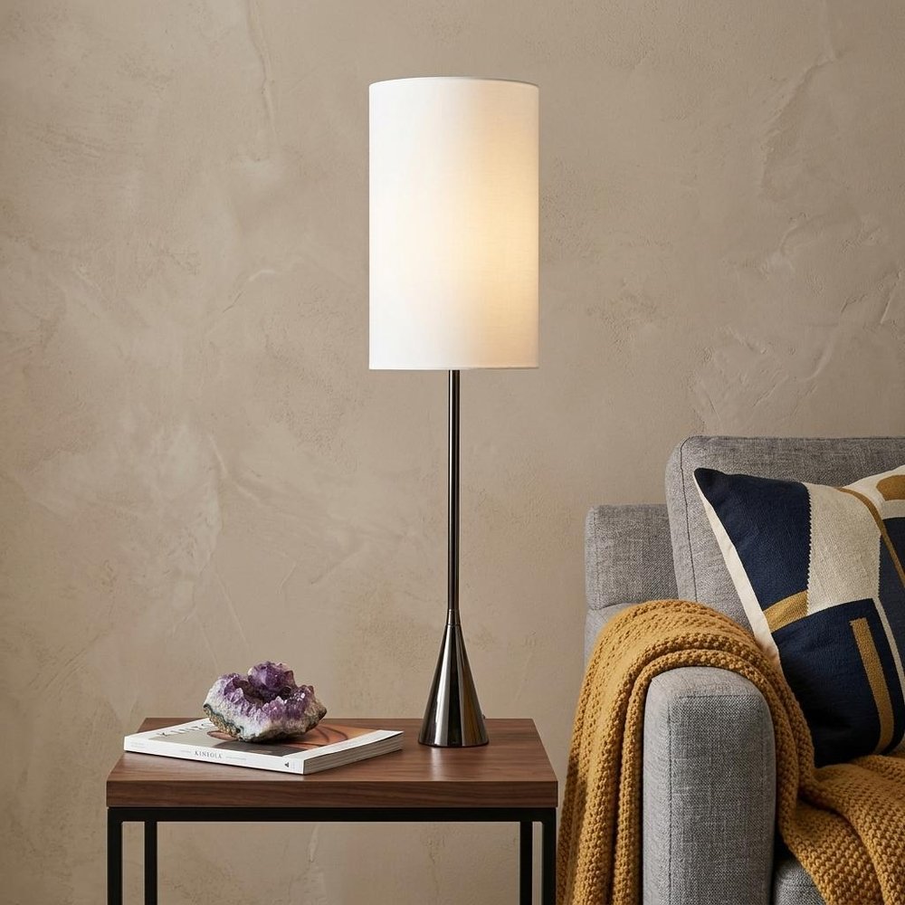 Black Nickel Finish Metal Tall White Shade Table Lamp HomeRoots