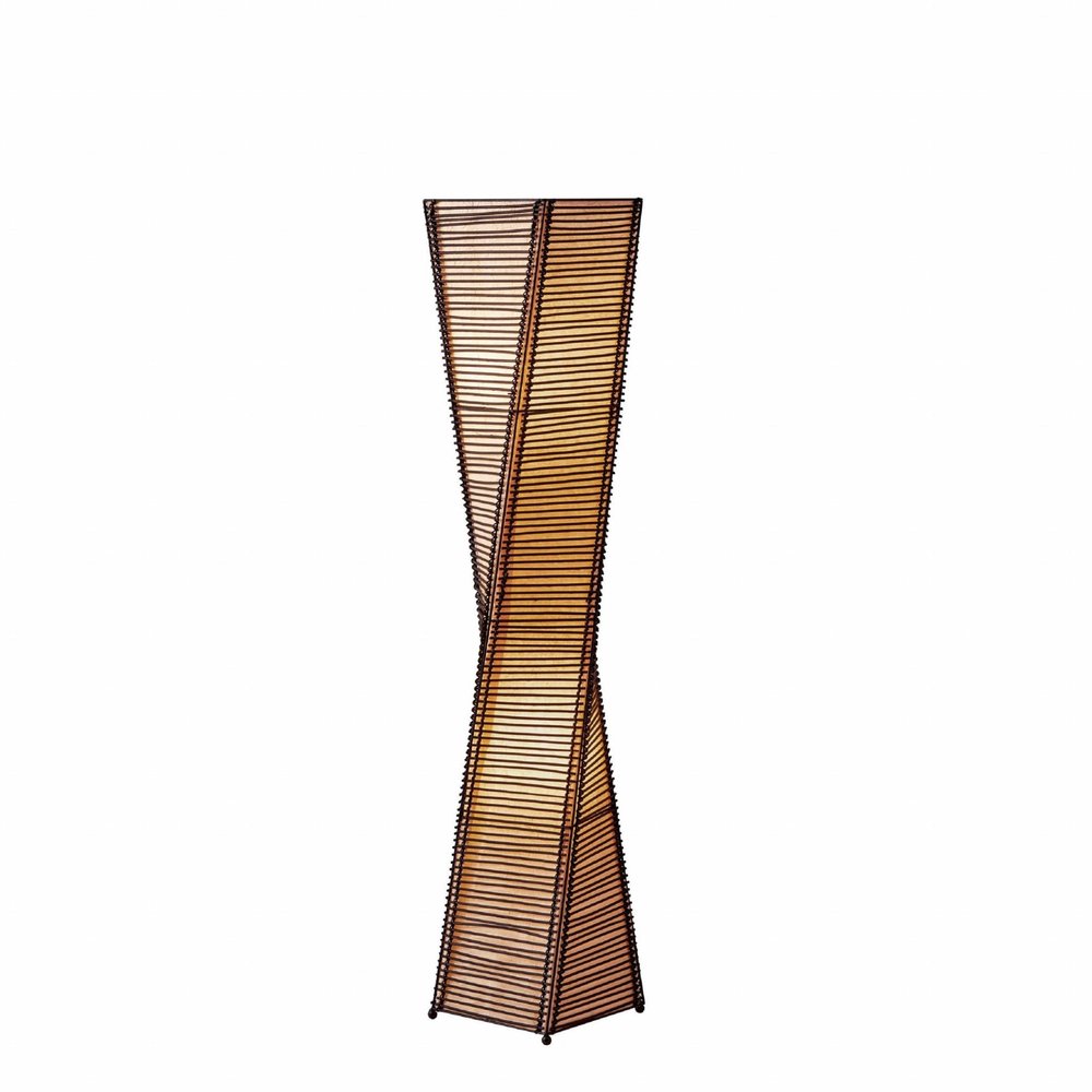 50" Black Floor Lamp With Black and Tan Twisted Cylinder Shade HomeRoots