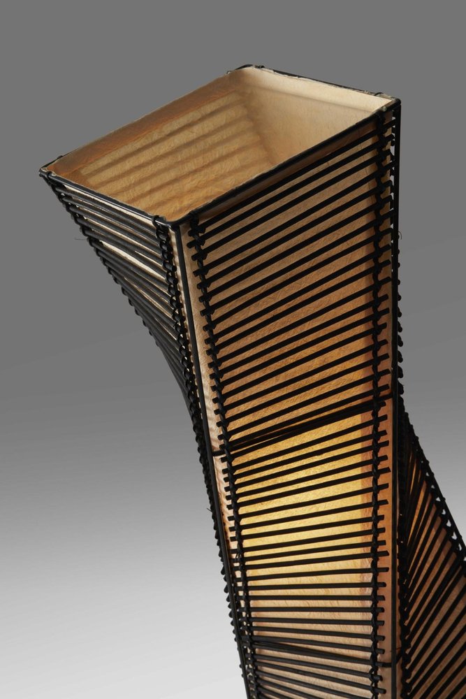 50" Black Floor Lamp With Black and Tan Twisted Cylinder Shade — view 2