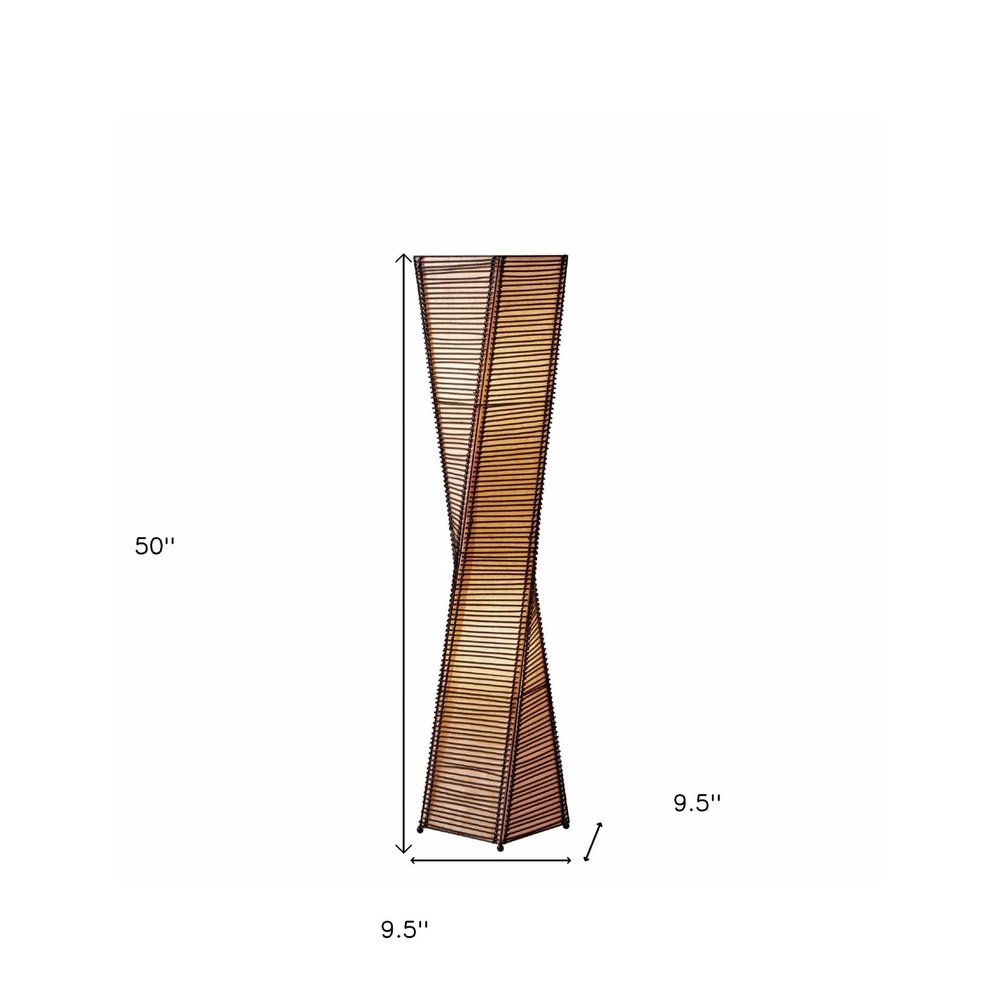 50" Black Floor Lamp With Black and Tan Twisted Cylinder Shade — view 6