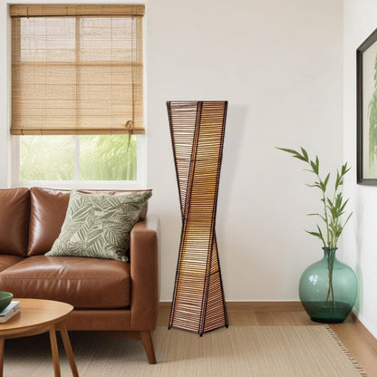 50" Black Floor Lamp With Black and Tan Twisted Cylinder Shade HomeRoots