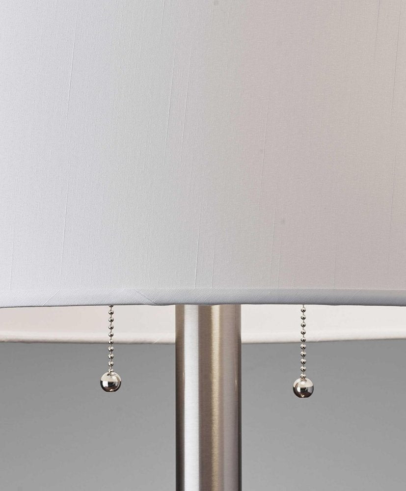 28" Silver Metal Two Light Bedside Table Lamp With White Drum Shade HomeRoots