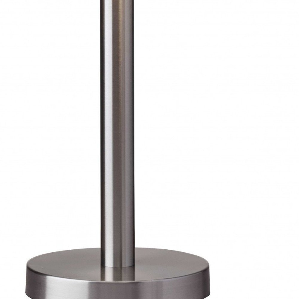 28" Silver Metal Two Light Bedside Table Lamp With White Drum Shade HomeRoots