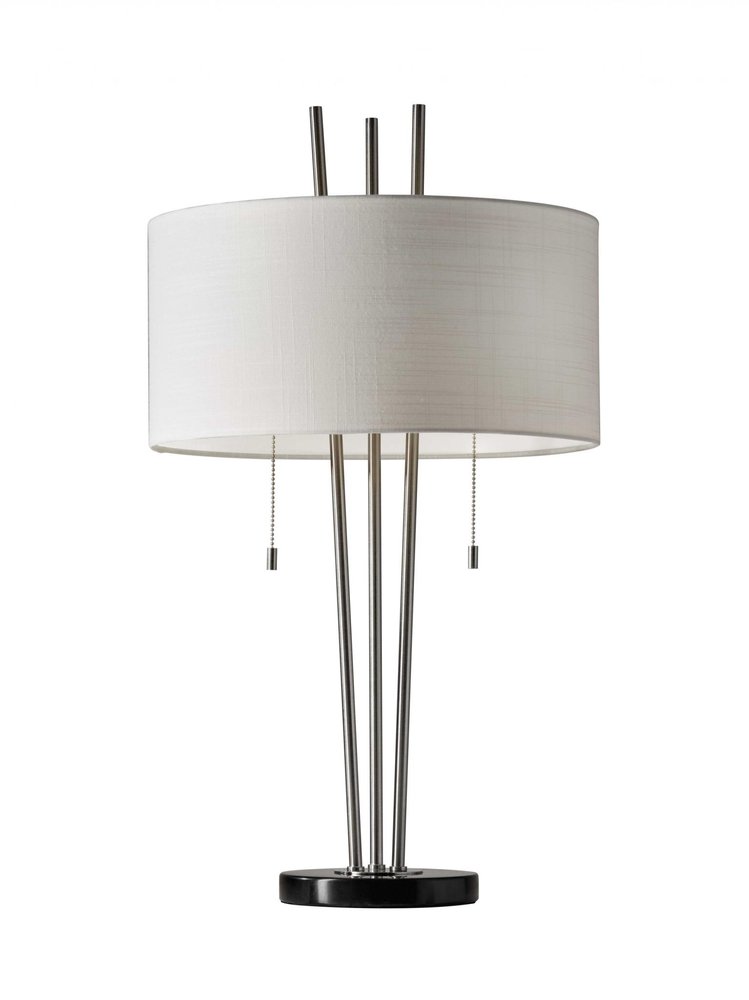 Stylish Triple Pole Brushed Steel Metal Table Lamp — view 1