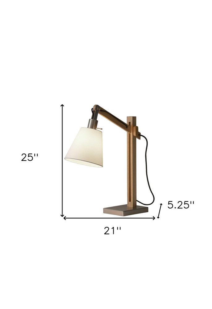 25" Natural Wood Adjustable Height Table Lamp With White Bell Shade — view 7