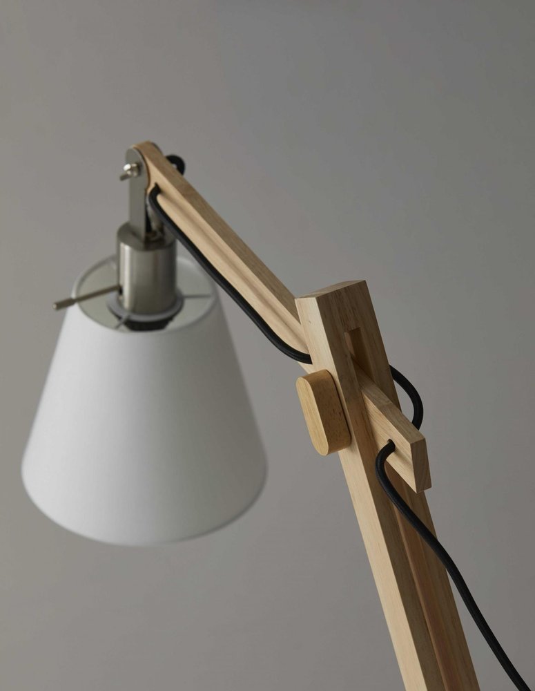 25" Natural Wood Adjustable Height Table Lamp With White Bell Shade HomeRoots