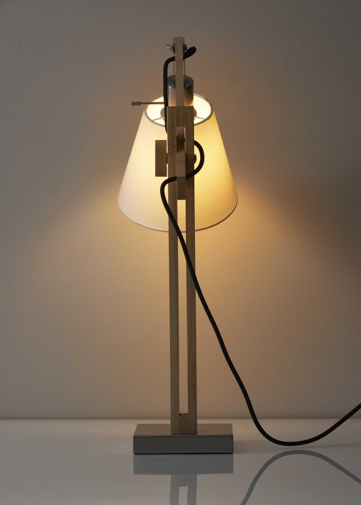 25" Natural Wood Adjustable Height Table Lamp With White Bell Shade HomeRoots