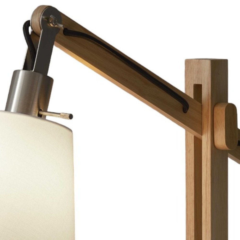 25" Natural Wood Adjustable Height Table Lamp With White Bell Shade HomeRoots