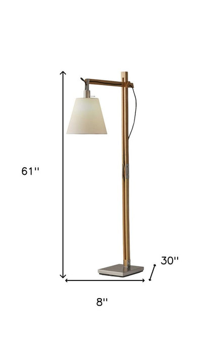 61" Natural Solid Wood Task With White Cotton Shade HomeRoots