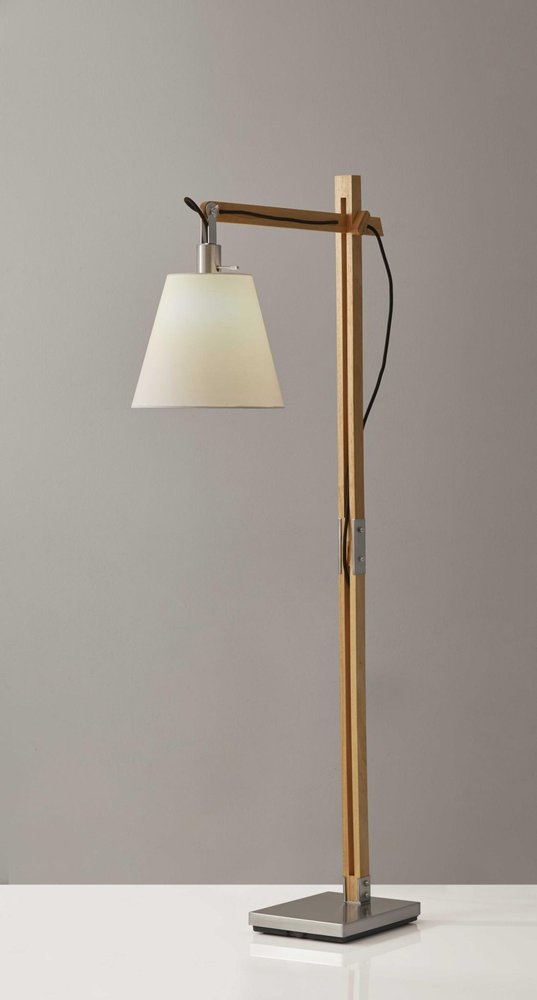 61" Natural Solid Wood Task With White Cotton Shade HomeRoots