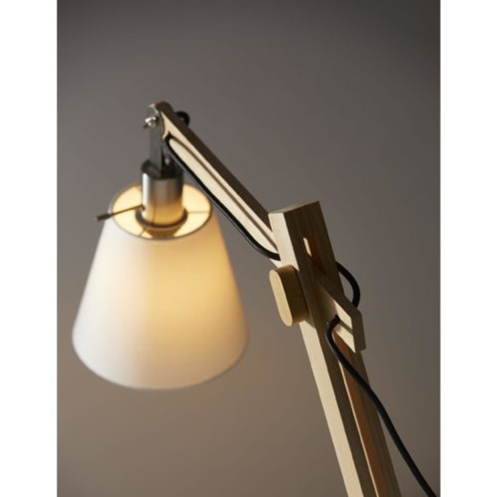 61" Natural Solid Wood Task With White Cotton Shade HomeRoots
