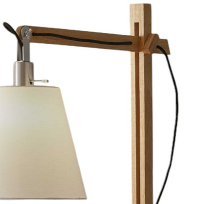 61" Natural Solid Wood Task With White Cotton Shade HomeRoots