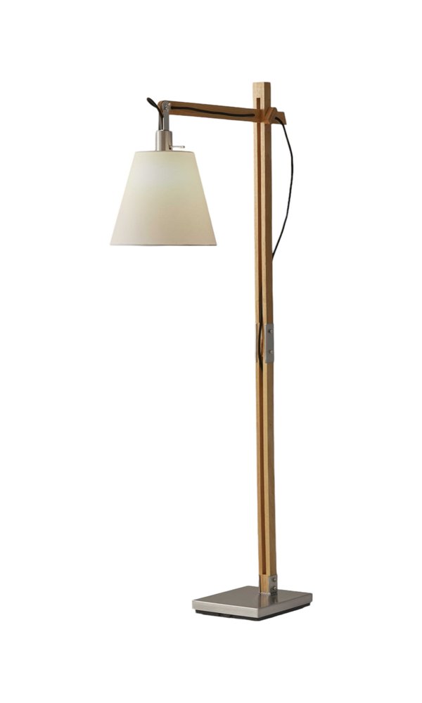 61" Natural Solid Wood Task With White Cotton Shade HomeRoots