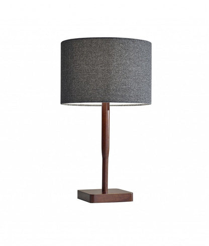 21" Brown Solid Wood Table Lamp With Dark Gray Drum Shade HomeRoots