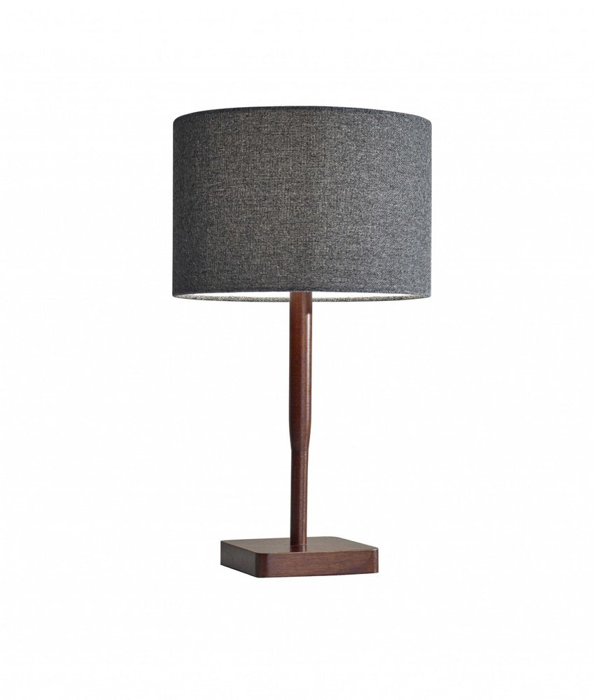 21" Brown Solid Wood Table Lamp With Dark Gray Drum Shade HomeRoots