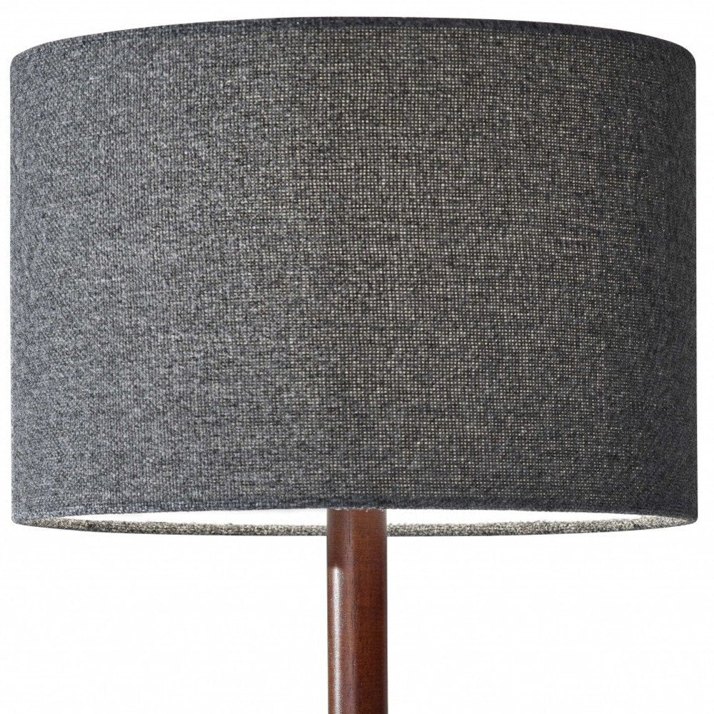 21" Brown Solid Wood Table Lamp With Dark Gray Drum Shade HomeRoots