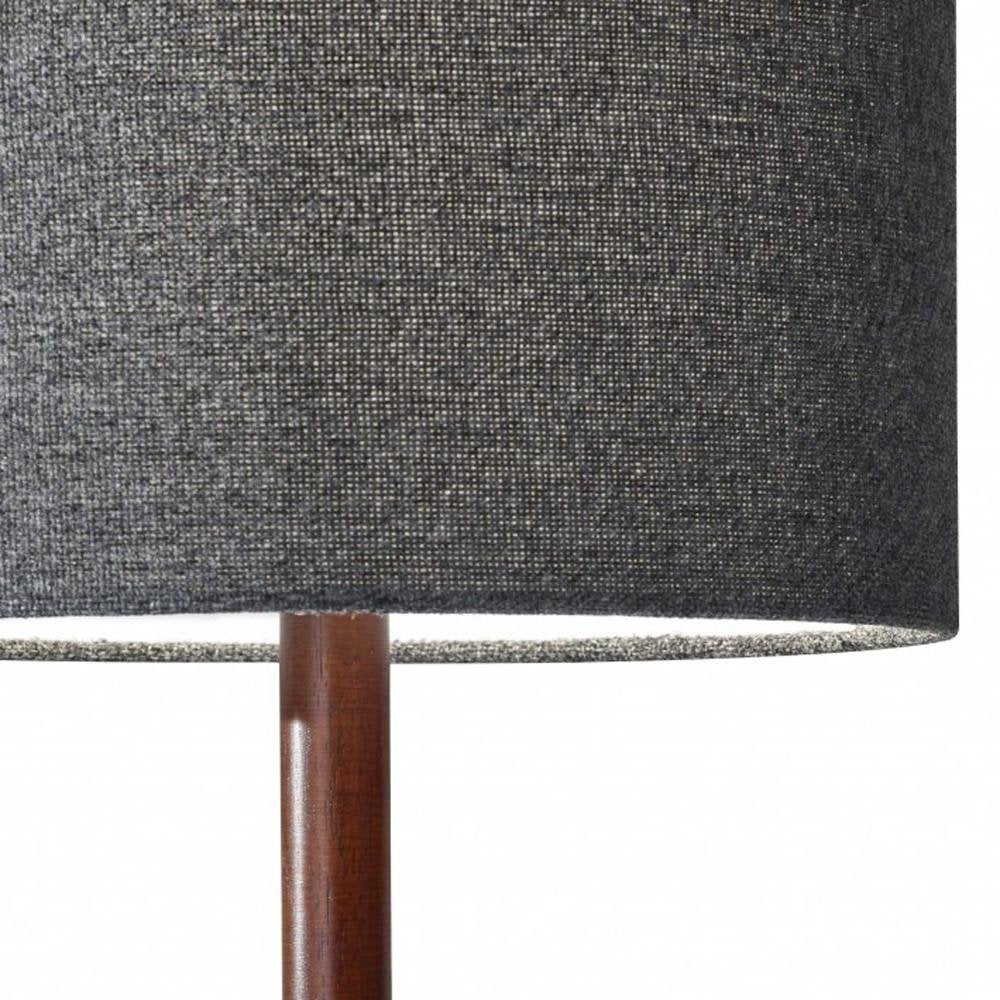 21" Brown Solid Wood Table Lamp With Dark Gray Drum Shade HomeRoots