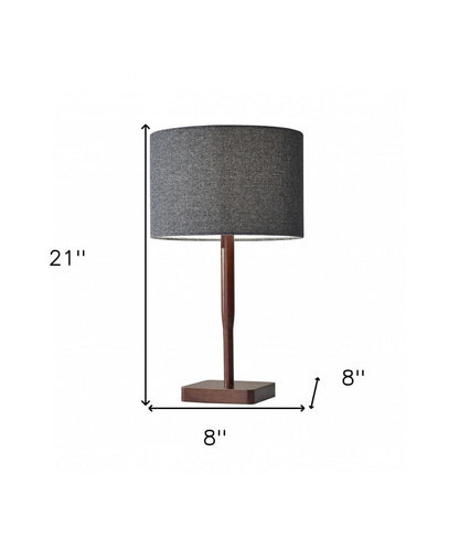 21" Brown Solid Wood Table Lamp With Dark Gray Drum Shade HomeRoots