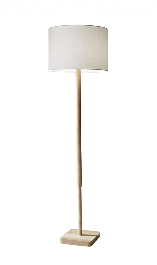 59" Brown And Black Solid Wood Floor Lamp With Dark Gray Fabric Drum Shade
