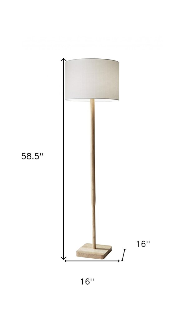 59" Natural Solid Wood Floor Lamp With White Linen Drum Shade — view 7