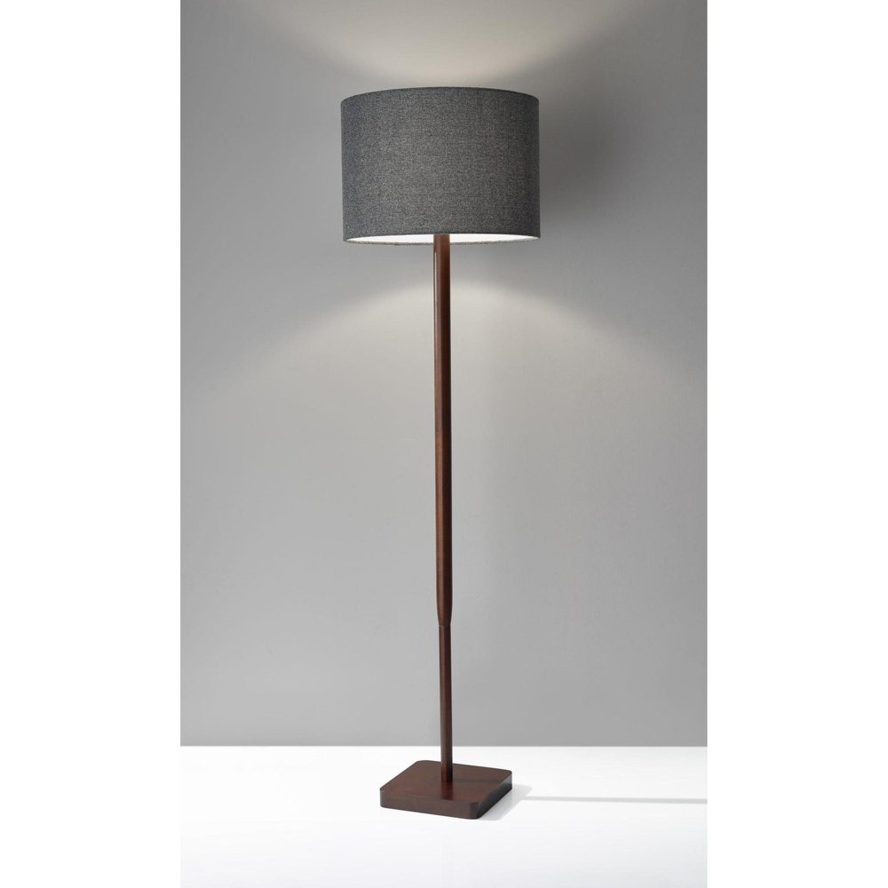 59" Natural Solid Wood Floor Lamp With White Linen Drum Shade — view 13
