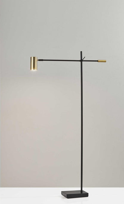 63" Black And Gold Adjustable LED Task Floor Lamp With Antiqued Brass Metal Cylinder Shade HomeRoots