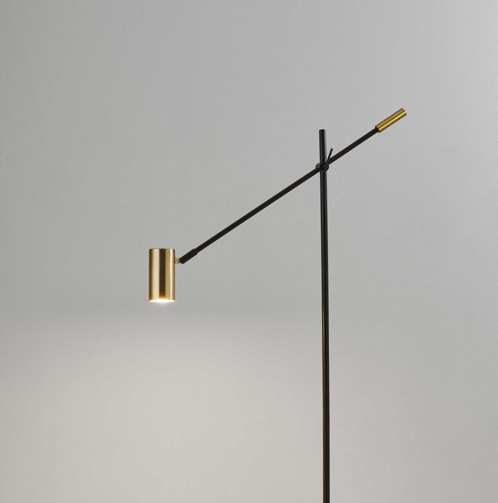 63" Black And Gold Adjustable LED Task Floor Lamp With Antiqued Brass Metal Cylinder Shade HomeRoots