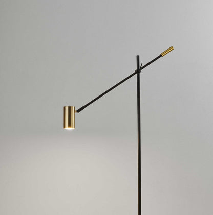 63" Black And Gold Adjustable LED Task Floor Lamp With Antiqued Brass Metal Cylinder Shade HomeRoots