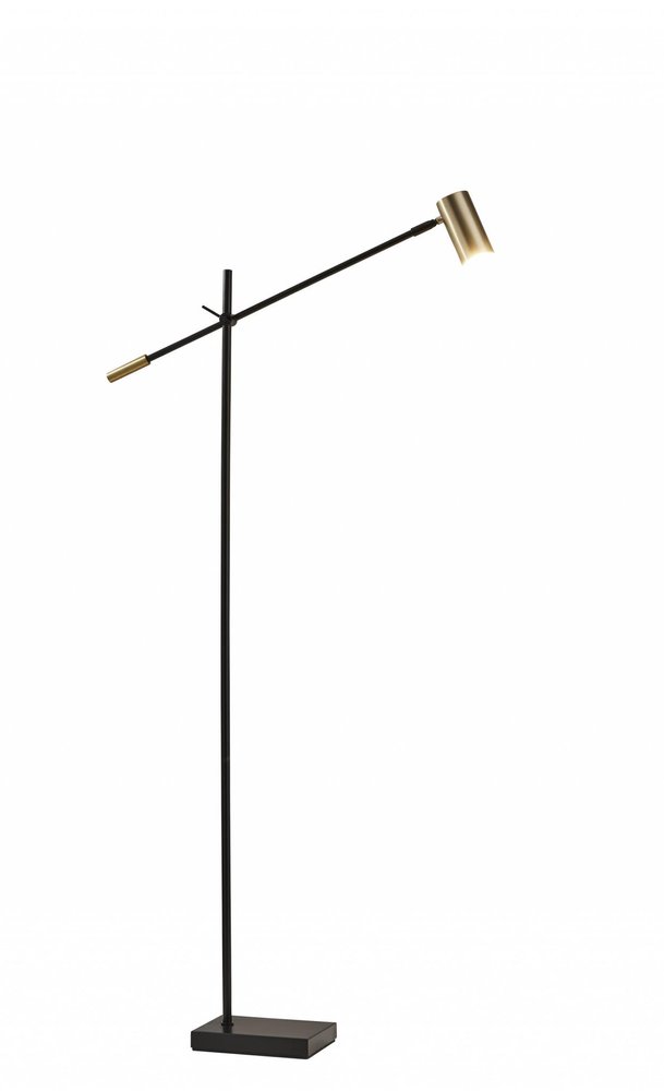 63" Black And Gold Adjustable LED Task Floor Lamp With Antiqued Brass Metal Cylinder Shade — view 6