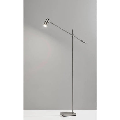 63" Black And Gold Adjustable LED Task Floor Lamp With Antiqued Brass Metal Cylinder Shade HomeRoots