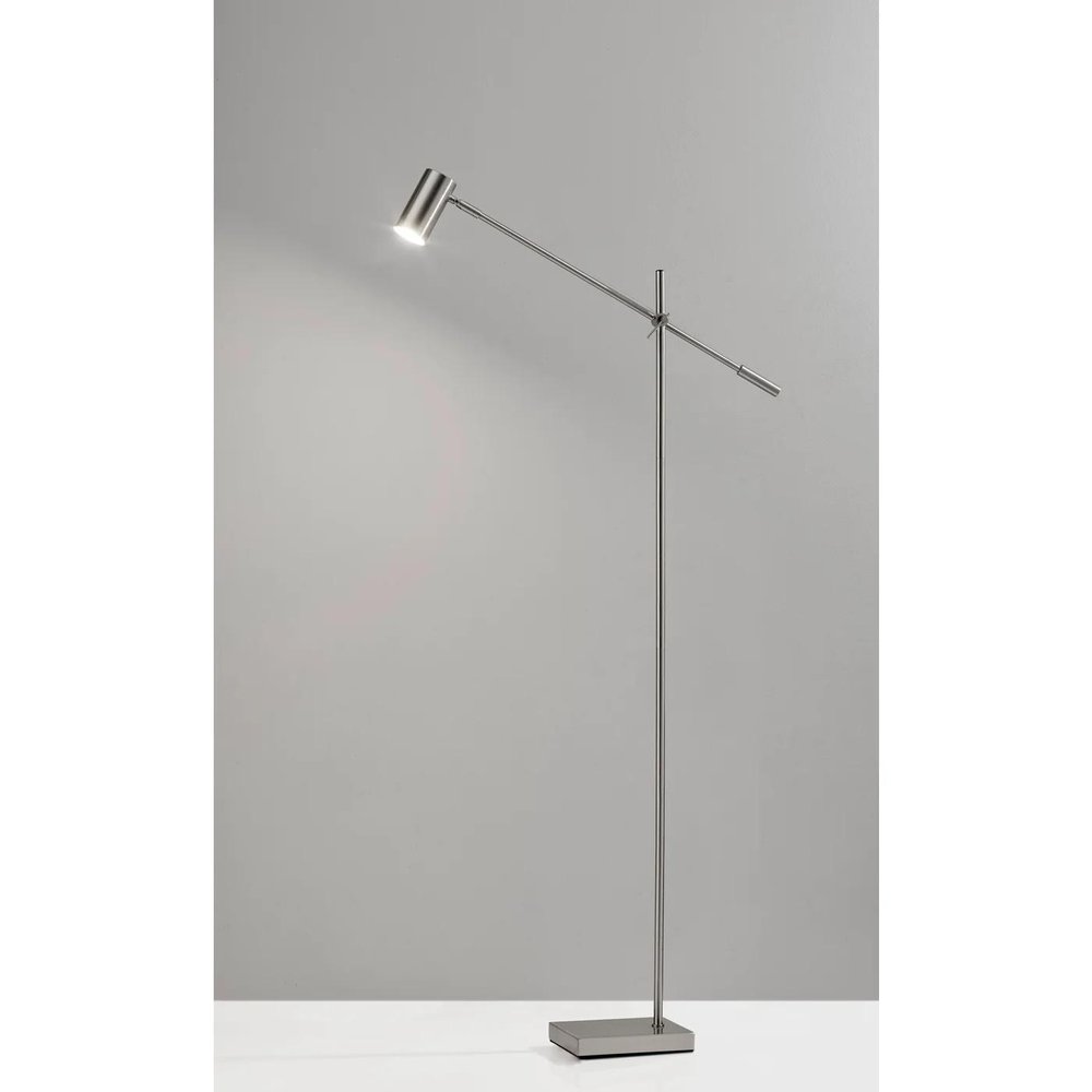 63" Black And Gold Adjustable LED Task Floor Lamp With Antiqued Brass Metal Cylinder Shade HomeRoots