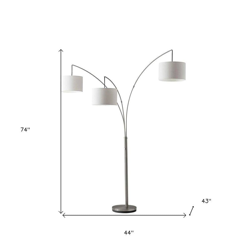 74" Silver Three Light Tree Floor Lamp With White Linen Drum Shade HomeRoots