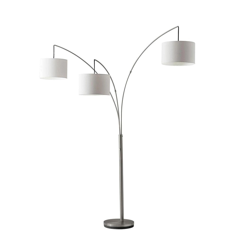 74" Silver Three Light Tree Floor Lamp With White Linen Drum Shade HomeRoots
