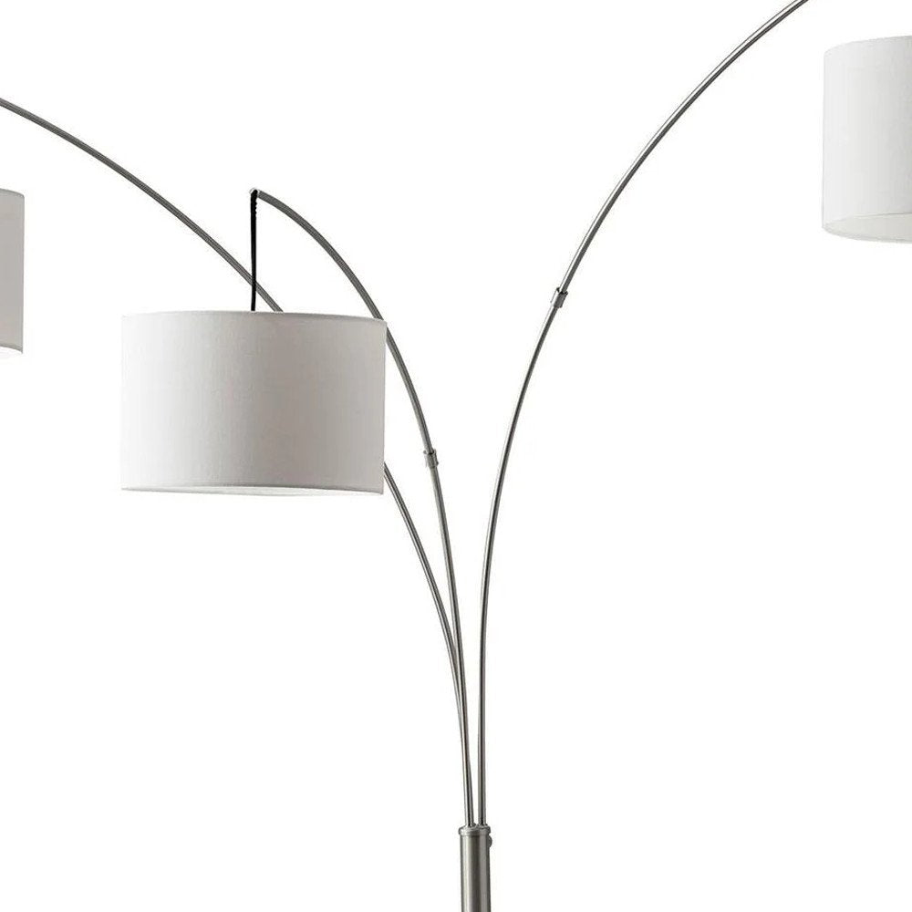 74" Silver Three Light Tree Floor Lamp With White Linen Drum Shade HomeRoots