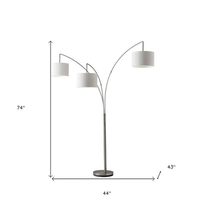 74" Silver Three Light Tree Floor Lamp With White Linen Drum Shade HomeRoots