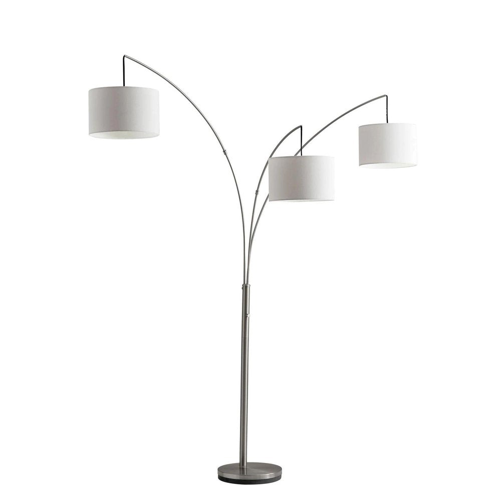 74" Silver Three Light Tree Floor Lamp With White Linen Drum Shade HomeRoots