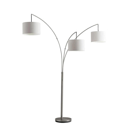 74" Silver Three Light Tree Floor Lamp With White Linen Drum Shade HomeRoots