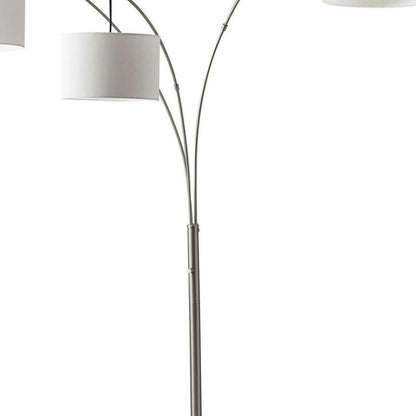 74" Silver Three Light Tree Floor Lamp With White Linen Drum Shade HomeRoots