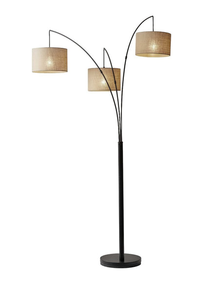 74" Silver Three Light Tree Floor Lamp With White Linen Drum Shade HomeRoots