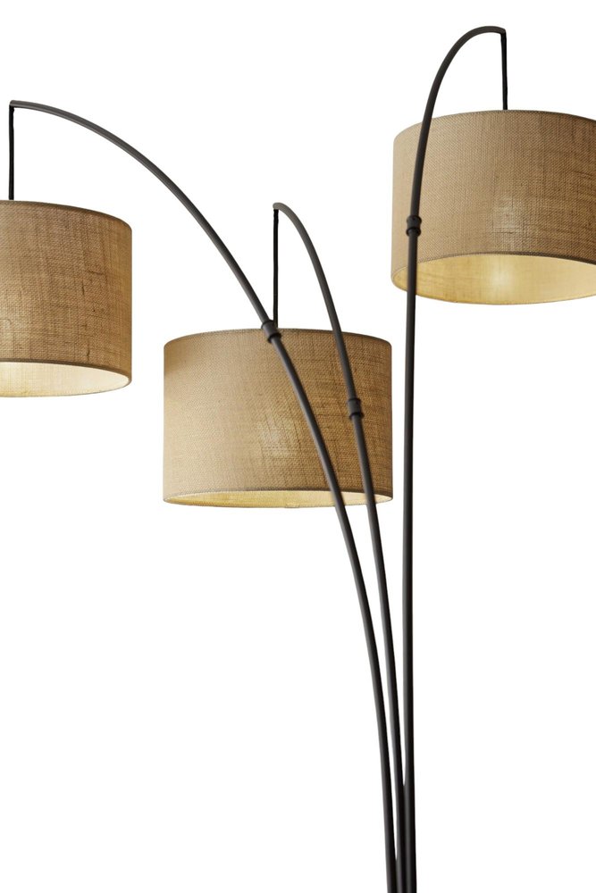 74" Bronze Three Light Tree Floor Lamp With Beige Burlap Drum Shade HomeRoots
