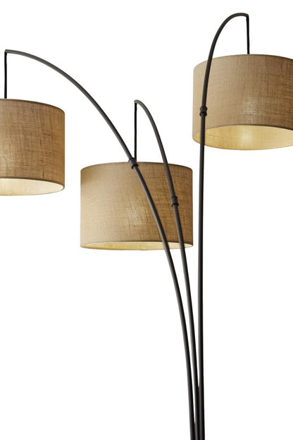 74" Bronze Three Light Tree Floor Lamp With Beige Burlap Drum Shade HomeRoots