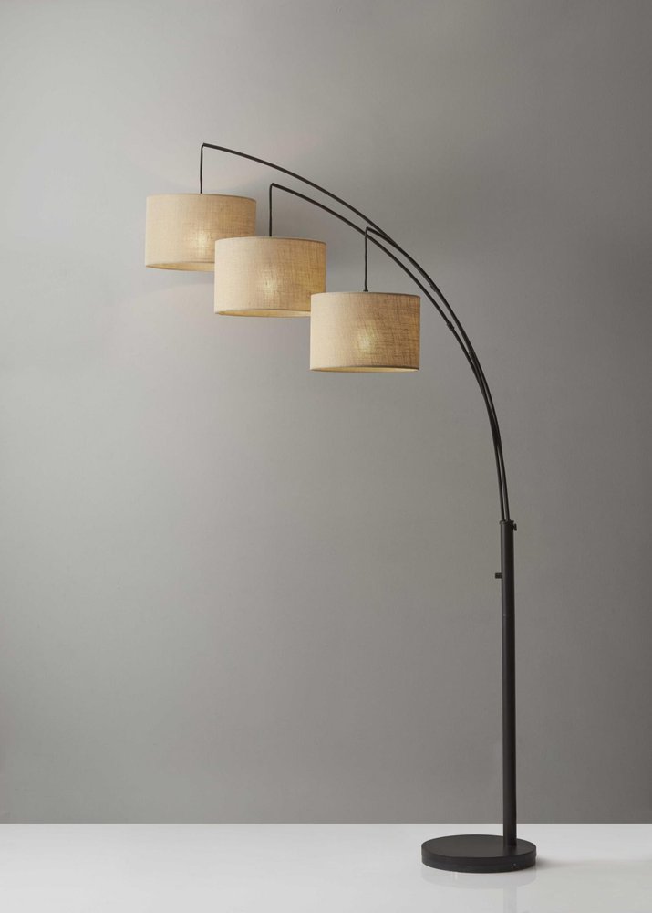 74" Bronze Three Light Tree Floor Lamp With Beige Burlap Drum Shade HomeRoots