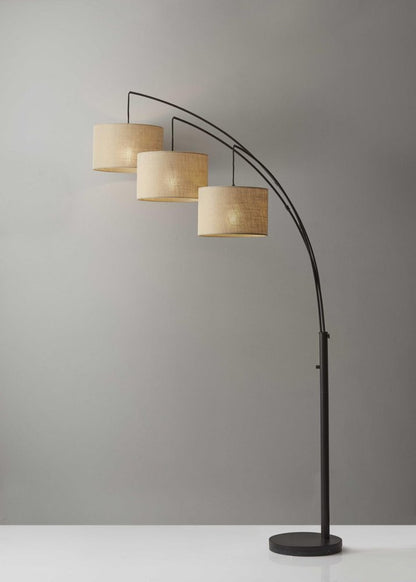 74" Bronze Three Light Tree Floor Lamp With Beige Burlap Drum Shade HomeRoots
